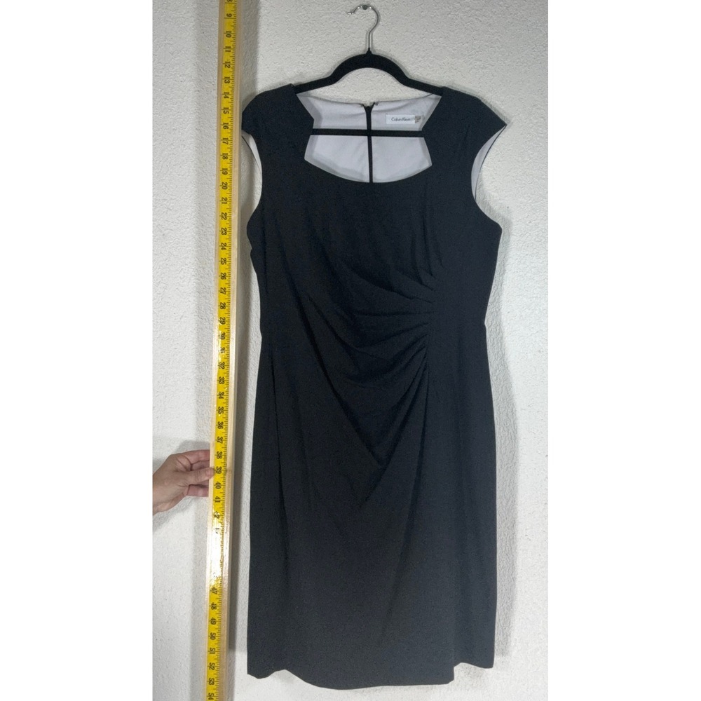 Calvin Klein Black Sheath Dress - 14- Ruched Side Square Neck Classic LBD Chic
